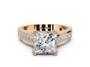 Solitaire Engagement Ring Setting for Princess Cut Center with Channel Band and Double Claw Prong Head in Rose Gold