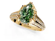 Solitaire Engagement Ring Setting for Fancy Green Pear-Shaped Center with Accented Split Shank and Prong Head in Yellow Gold