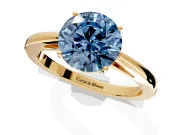 Solitaire Engagement Ring Setting for Fancy Blue Round Cut Center with Open Cathedral Shoulders and Prong Head in Yellow Gold