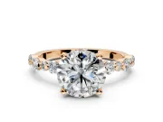Solitaire Engagement Ring Setting for Round Cut Center with Alternating Size Accents and Prong Head in Rose Gold