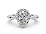 Halo Engagement Ring Setting for Pear-Shaped Center with Tapered Plain Band and Prong Head in Sterling Silver