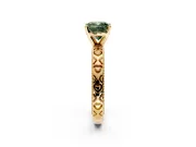 Solitaire Engagement Ring Setting for Fancy Green Cushion Cut Center with XO Engraved Band and Prong Head in Yellow Gold