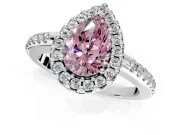 Pave Halo Engagement Ring Setting for Fancy Pink Pear-Shaped Center with Single Row Pave Band and Prong Head in Platinum