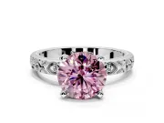 Solitaire Engagement Ring Setting for Fancy Pink Round Cut Center with XO Engraved Band and Prong Head in Platinum