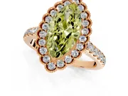 Milgrain Floral Halo Engagement Ring Setting for Fancy Yellow Marquise Center with Pave Band and Prong Head in Rose Gold