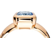 Solitaire Engagement Ring Setting for Fancy Blue Radiant Cut Center with Wide Band and Bezel Head in Rose Gold