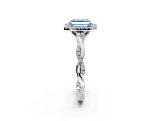 Halo Engagement Ring Setting for Fancy Blue Asscher Cut Center with Pave and Plain Twist Band and Prong Head in White Gold