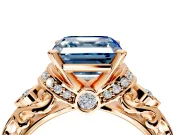 Solitaire Engagement Ring Setting for Fancy Blue Asscher Cut Center with Filigree Band and Prong Head in Rose Gold