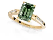 Solitaire Engagement Ring Setting for Fancy Green Emerald Cut Center with Channel Accents and Prong Head in Yellow Gold