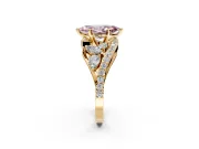 Halo Engagement Ring Setting for Fancy Pink Marquise Center with Marquise and Pave Bypass Band and Prong Head in Yellow Gold