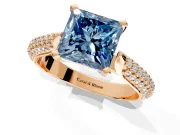 Solitaire Engagement Ring Setting for Fancy Blue Princess Cut Center with Multi-Row Accents and Prong Head in Rose Gold