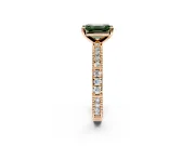 Solitaire Engagement Ring Setting for Fancy Green Emerald Cut Center with Milgrain-Edged Pave Band and Prong Head in Rose Gold