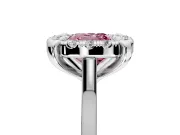 Single Halo Engagement Ring Setting for Fancy Pink Cushion Cut Center with Corner Claws, Plain Band and Prong Head in Sterling Silver