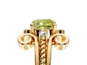Solitaire Engagement Ring Setting for Fancy Yellow Cushion Cut Center with Twisted Band and Scroll Prong Head in Yellow Gold