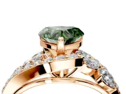 Halo Engagement Ring Setting for Fancy Green Heart-Shaped Center with Marquise and Pave Bypass Band and Prong Head in Rose Gold