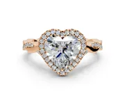 Halo Engagement Ring Setting for Heart-Shaped Center with Twist Band and Prong Head in Rose Gold