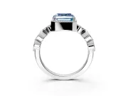 Vintage Station Engagement Ring Setting for Fancy Blue Asscher Cut Center with Accents and Prong Head in Platinum
