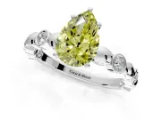 Solitaire Engagement Ring Setting for Fancy Yellow Pear-Shaped Center with Beaded Bezel Station Band and Prong Head in White Gold