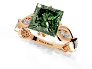 Solitaire Engagement Ring Setting for Fancy Green Princess Cut Center with Accented Twist Band and Leaf Prong Head in Rose Gold