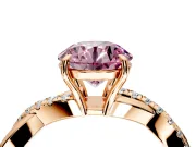 Crossover Engagement Ring Setting for Fancy Pink Round Cut Center with Pave and Plain Strands and Prong Head in Rose Gold