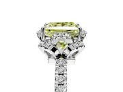 Halo Engagement Ring Setting for Fancy Yellow Princess Cut Center with Openwork Halo, Pave Band and Prong Head in Platinum