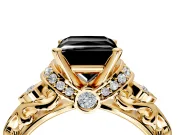 Solitaire Engagement Ring Setting for Fancy Black Princess Cut Center with Filigree Band and Prong Head in Yellow Gold