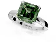 Solitaire Engagement Ring Setting for Fancy Green Asscher Cut Center with Plain Band and Flat Tab Prong Head in White Gold