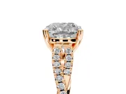 Solitaire Engagement Ring Setting for Cushion Cut Center with Twisted Pave Split Shank and Prong Head in Rose Gold