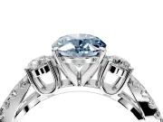 3 Stone Engagement Ring Setting for Fancy Blue Oval Center with Pave Split Shank and Prong Head in Platinum