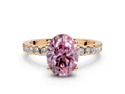Solitaire Engagement Ring Setting for Fancy Pink Oval Center with Band of Accents and Prong Head in Rose Gold