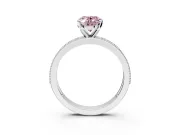 Milgrain Pave Engagement Ring Setting for Fancy Pink Oval Center with Accent Band and Prong Head in Sterling Silver
