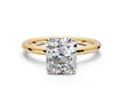 Low-Set Solitaire Engagement Ring Setting for Radiant Cut Center with Thin Plain Band and Prong Head in Yellow Gold