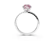 Solitaire Engagement Ring Setting for Fancy Pink Cushion Cut Center with Fine Pave Narrow Band and Prong Head in White Gold
