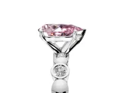 Solitaire Engagement Ring Setting for Fancy Pink Pear-Shaped Center with Beaded Bezel Station Band and Prong Head in Platinum
