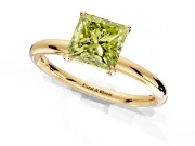 Low-Set Solitaire Engagement Ring Setting for Fancy Yellow Princess Cut Center with Thin Plain Band and Prong Head in Yellow Gold