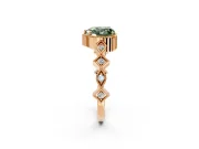 Milgrain Bezel Engagement Ring Setting for Fancy Green Heart-Shaped Center with Marquise Stations and Bezel Head in Rose Gold