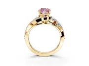 Halo Engagement Ring Setting for Fancy Pink Cushion Cut Center with Marquise and Pave Bypass Band and Prong Head in Yellow Gold