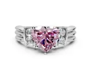 Solitaire Engagement Ring Setting for Fancy Pink Heart-Shaped Center with Grooved Bar Accent Band and Prong Head in White Gold