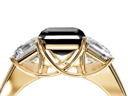 3 Stone Engagement Ring Setting for Fancy Black Asscher Cut Center with Raised Basket Heads and Prong Head in Yellow Gold