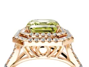 Double Halo Engagement Ring Setting for Fancy Yellow Asscher Cut Center with Narrow Pave Split Shank and Prong Head in Rose Gold