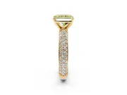 Solitaire Engagement Ring Setting for Fancy Yellow Radiant Cut Center with Domed Multi-Row Pave Band and Prong Head in Yellow Gold