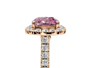 Halo Engagement Ring Setting for Fancy Pink Cushion Cut Center with Narrowing Pave Band and Prong Head in Rose Gold