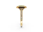 Halo Engagement Ring Setting for Fancy Yellow Asscher Cut Center with Milgrain Pave Band and Bezel Head in Yellow Gold