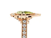 Halo Engagement Ring Setting for Fancy Yellow Pear-Shaped Center with Milgrain Pave Band and Bezel Head in Rose Gold