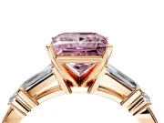 Bar-Set Engagement Ring Setting for Fancy Pink Princess Cut Center with Tapered Baguette Accents and Prong Head in Rose Gold