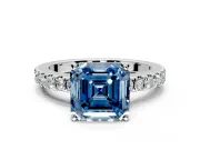Solitaire Engagement Ring Setting for Fancy Blue Asscher Cut Center with Single Row Accent Band and Prong Head in Platinum