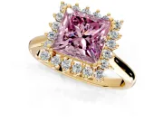 Starburst Halo Engagement Ring Setting for Fancy Pink Princess Cut Center with Thin Round-Wire Band and Prong Head in Yellow Gold