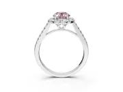 Halo Engagement Ring Setting for Fancy Pink Oval Center with Raised Halo, Pave Band and Prong Head in Platinum