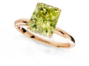 Hidden Halo Engagement Ring Setting for Fancy Yellow Radiant Cut Center with Thin Round-Wire Band and Prong Head in Rose Gold