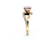 Solitaire Engagement Ring Setting for Fancy Pink Princess Cut Center with Pave Bypass Swirl Band and Prong Head in Yellow Gold